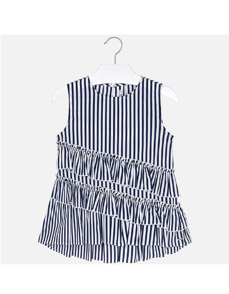 Mayoral Ruffle Blouse Navy Stripe